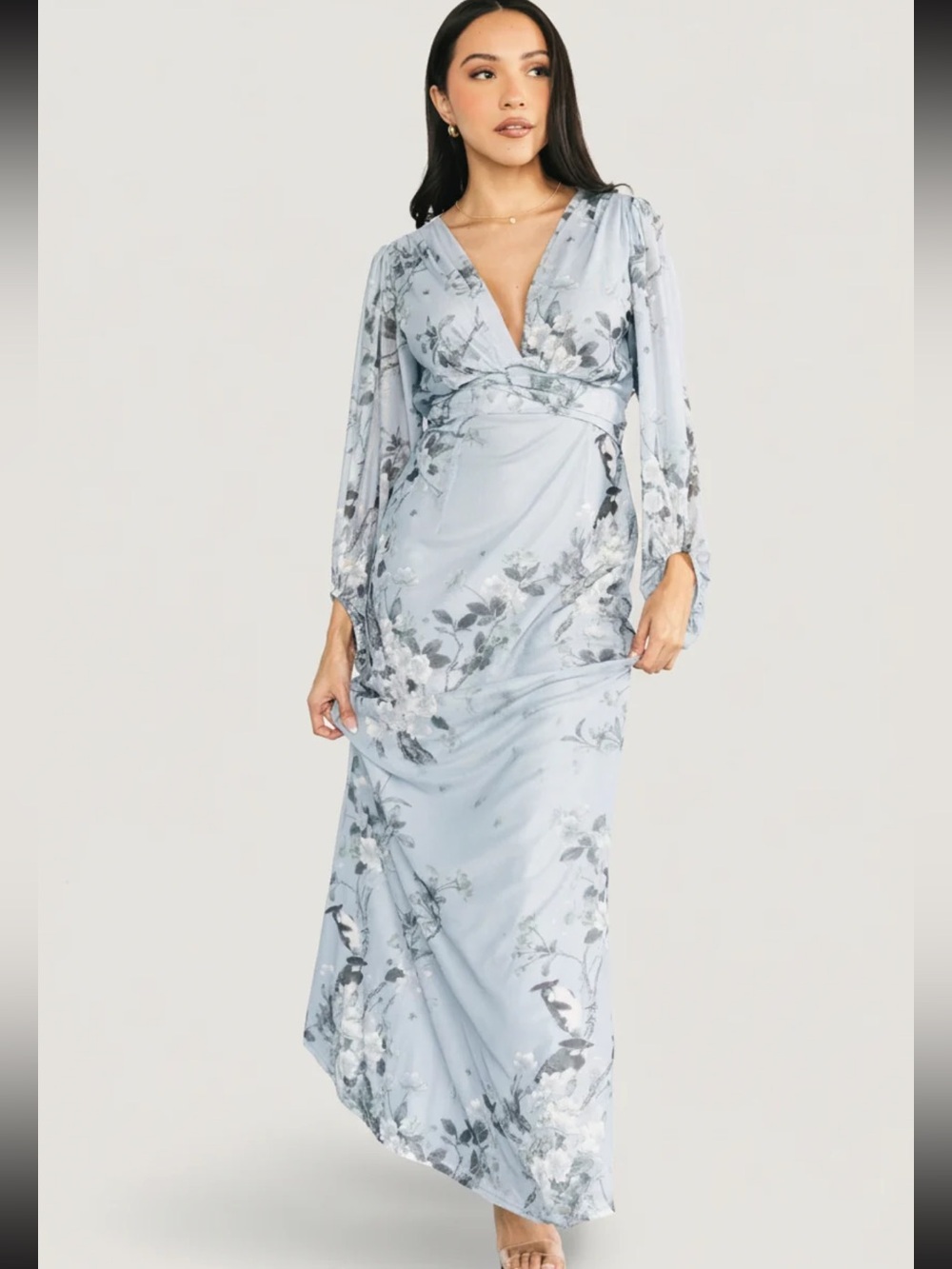 Baltic Born Beckham Light Blue Floral Maxi Dress Size 4 Wedding Guest